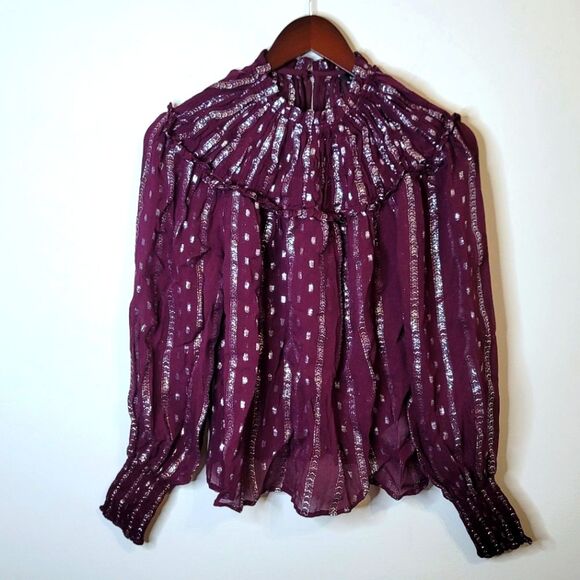 Express Purple Smocked Top with Metallic Highlights Size Small - Picture 1 of 10